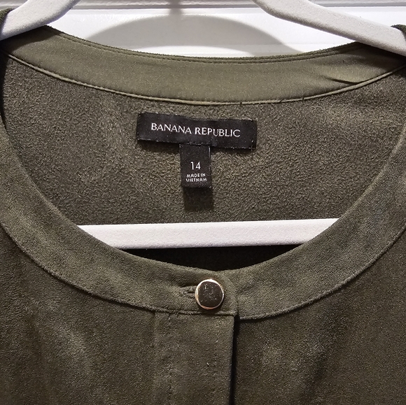 Banana Republic Green Vegan Faux Suede Tie Waist Snap Button Shirt Dress Size 14 - Picture 2 of 5